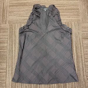 Express Black Ruffle Trim Tank Sleeveless Blouse V Neckline Striped Detail